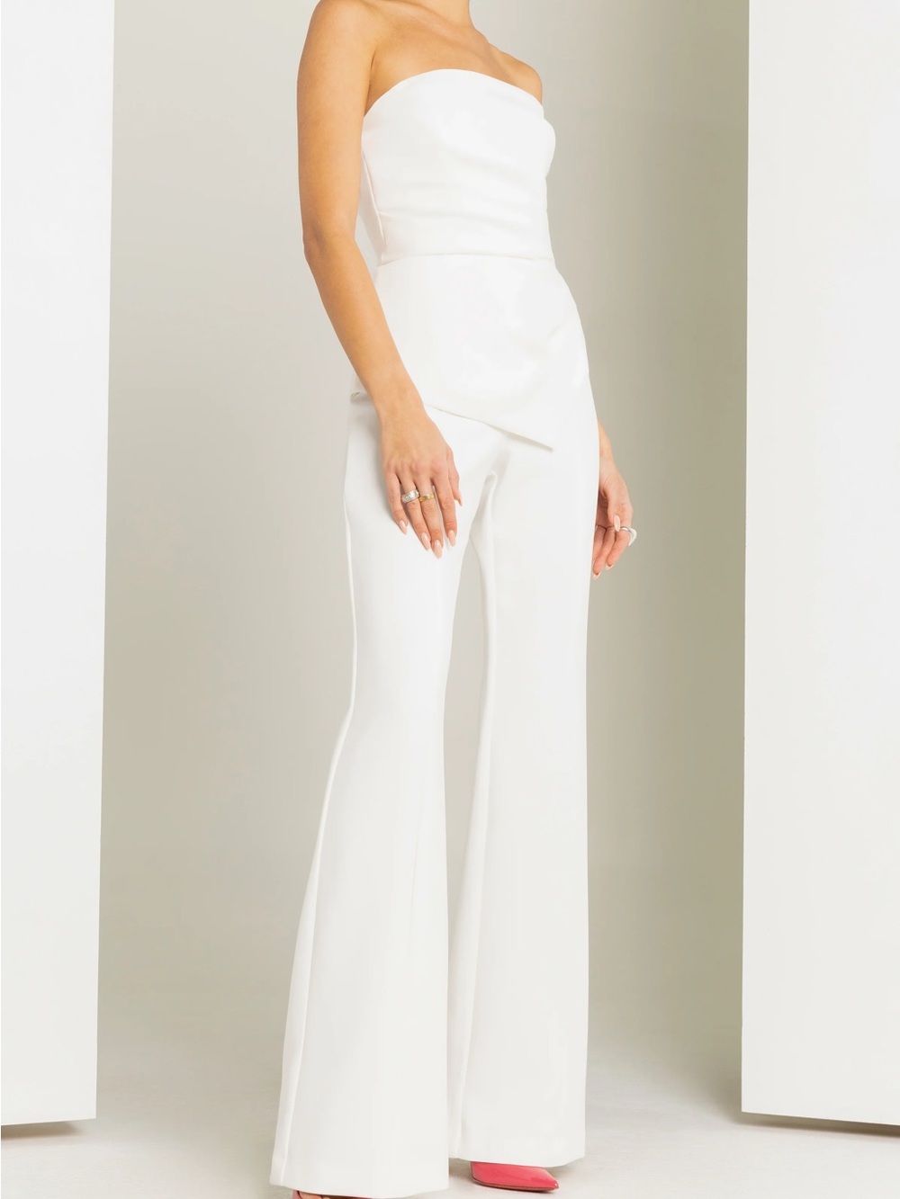 Black Halo Rockie Draped Wide-Leg Jumpsuit in porcelaine size 2